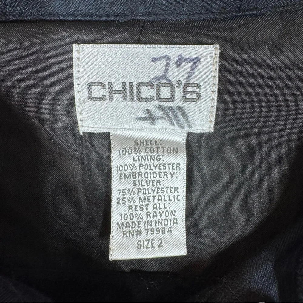 Chico's Artsy Embroidered Jacket Colorful Floral Beaded Studs Black Long Medium - Picture 3 of 6